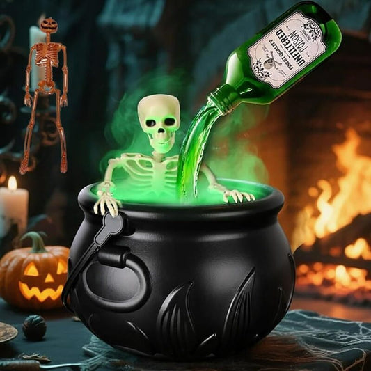 Halloween Spooky Witch Decor: Witch Cauldron, Floating Bottle Fog Machine & Skull LED Light – For Party & Home eprolo