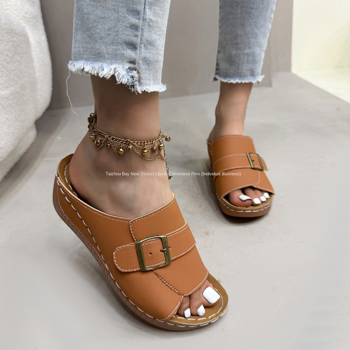 Versatile Buckle Wedge Heel Thick Sole Slip-On Beach Sandals for Women eprolo