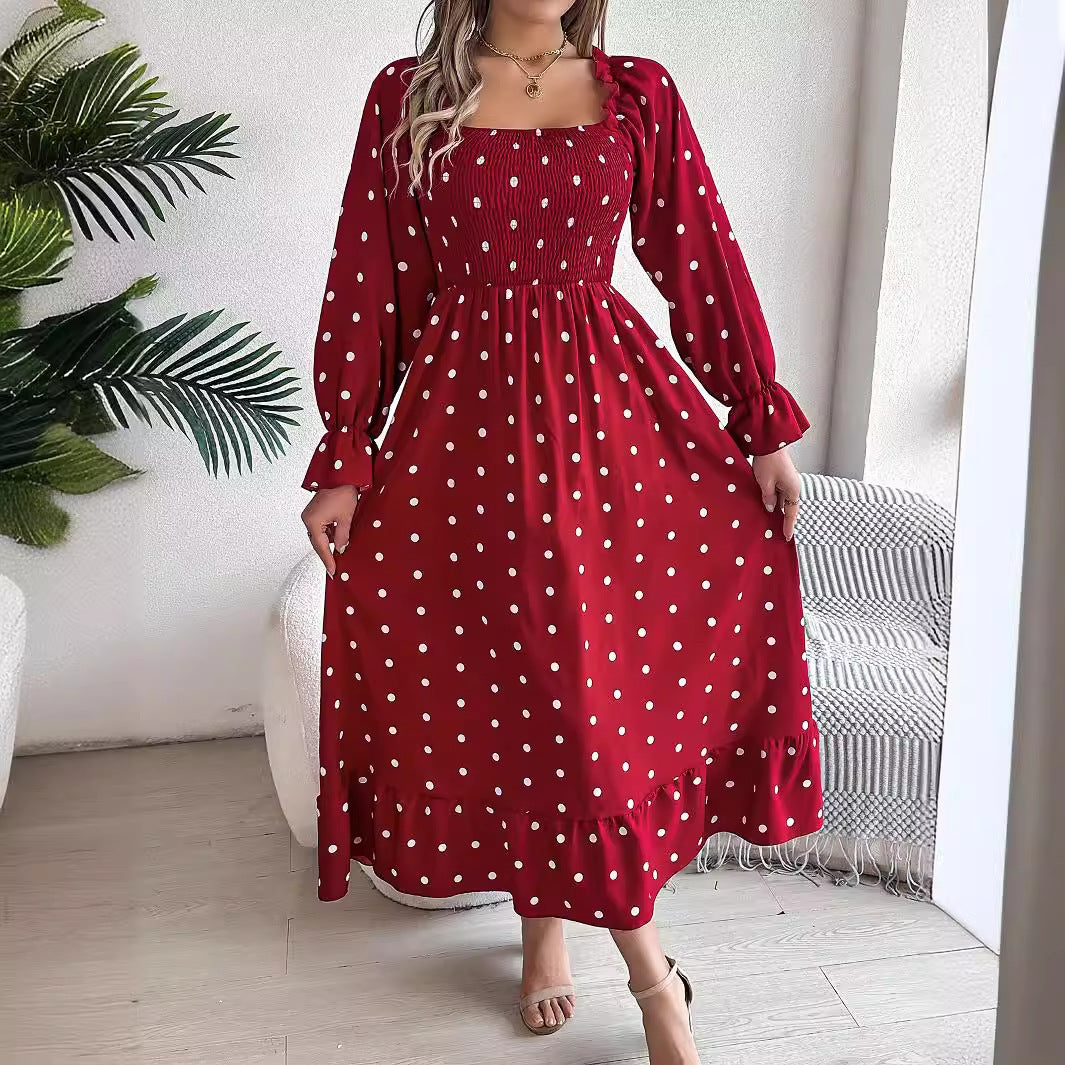 Casual fungus edge square collar polka dot long skirt eprolo
