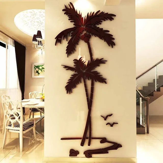 3D Coconut Tree Acrylic Mirror Wall Sticker For Children's Room Dining Room Living Room DIY TV Wall Background Home Decoration eprolo