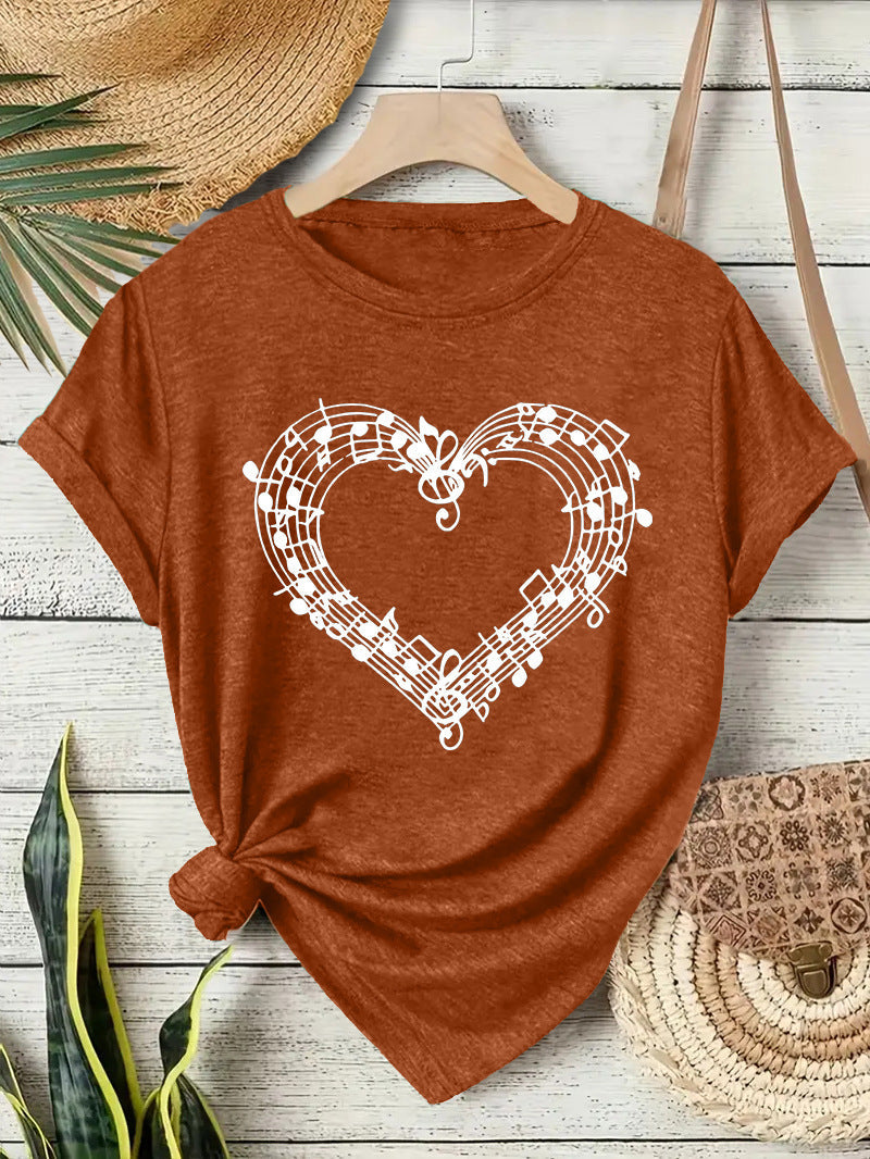 Short sleeved heart-shaped music spectrum print eprolo