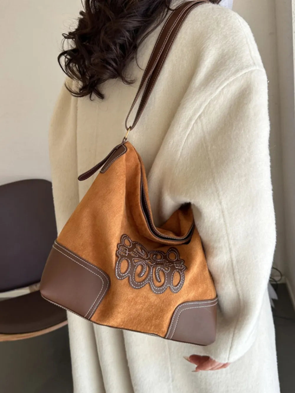 Suede Patch Adjustable Strap Tote Bag eprolo