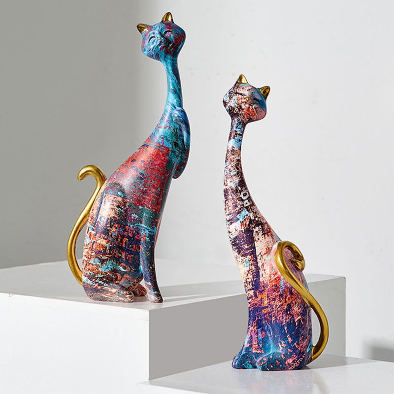 1Pcs European style oil painting couple cat animal ornaments, living room TV cabinet, foyer wine cabinet decoration, resin crafts eprolo