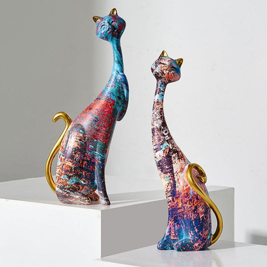 1Pcs European style oil painting couple cat animal ornaments, living room TV cabinet, foyer wine cabinet decoration, resin crafts eprolo