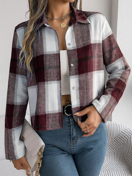 Women's Casual Jacket, Elegant Women's Clothing, High-end Plaid Short Lapel Shirt null