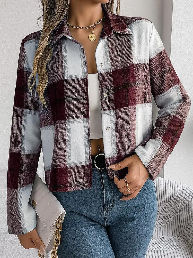 Women's Casual Jacket, Elegant Women's Clothing, High-end Plaid Short Lapel Shirt null