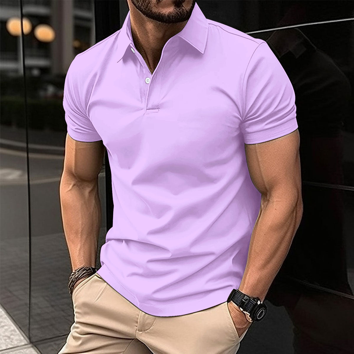 Summer Short Sleeve Polo Shirt Men Solid Color Button Lapel Button Top Shopera