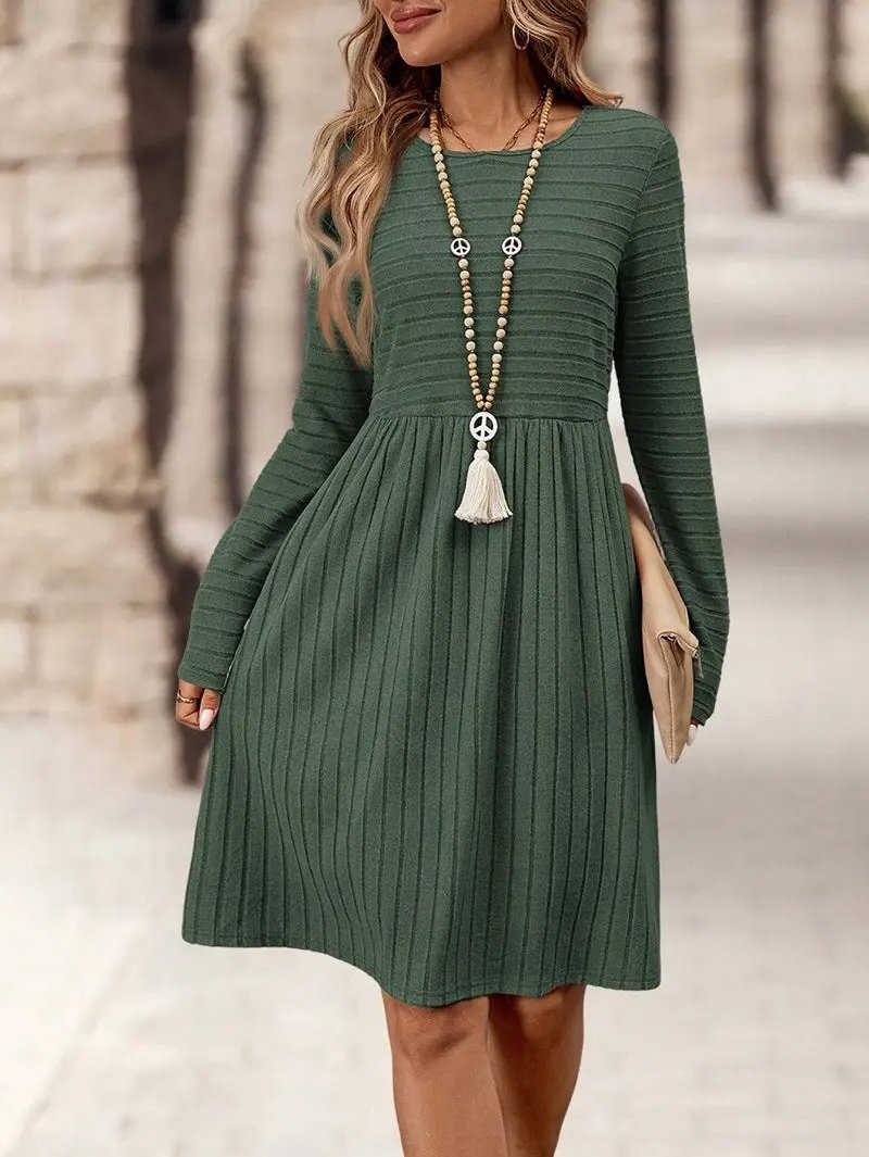 Solid Color Round Neck Long Sleeve Casual Dress null