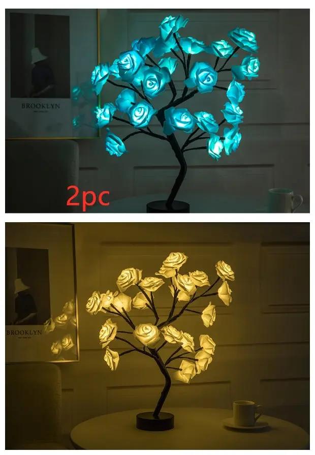 Rose Flower Lamp USB Battery Operated LED Table Lamp Bonsai Tree Night Lights Garland Bedroom Decoration Lights Home Decor null