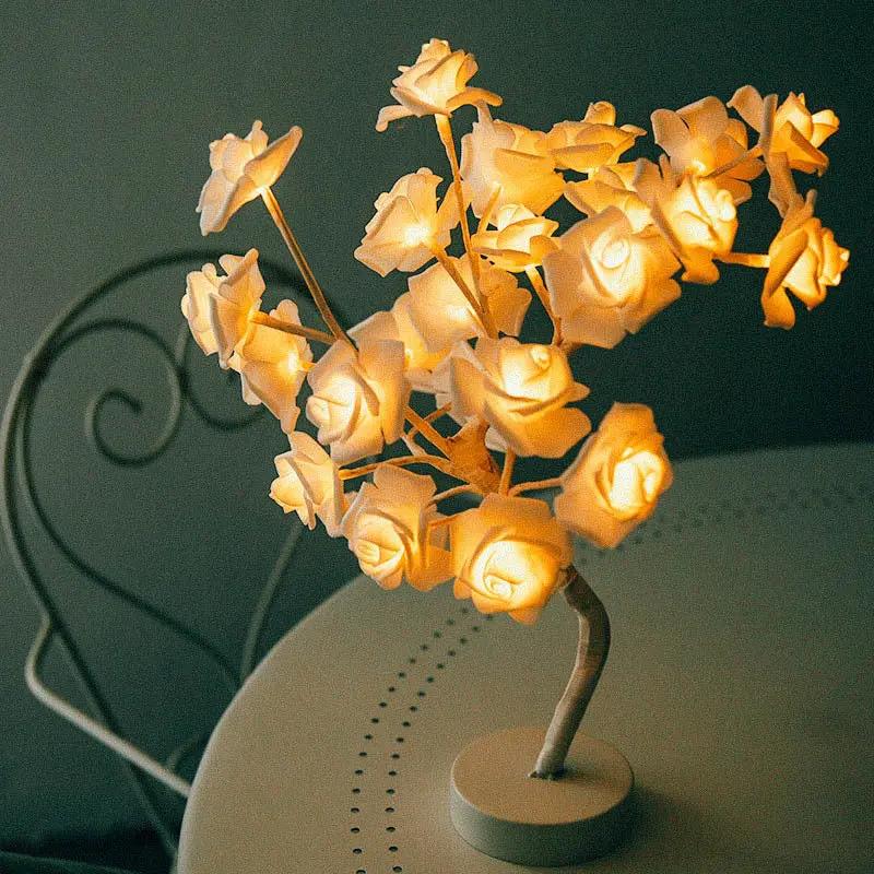 Rose Flower Lamp USB Battery Operated LED Table Lamp Bonsai Tree Night Lights Garland Bedroom Decoration Lights Home Decor null