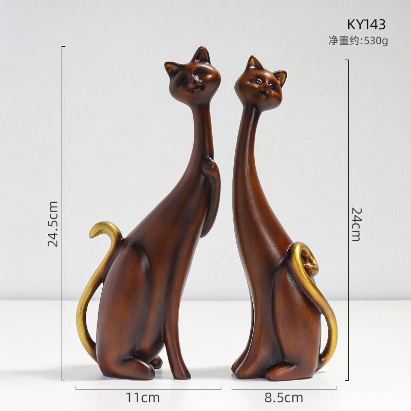 1Pcs European style oil painting couple cat animal ornaments, living room TV cabinet, foyer wine cabinet decoration, resin crafts eprolo