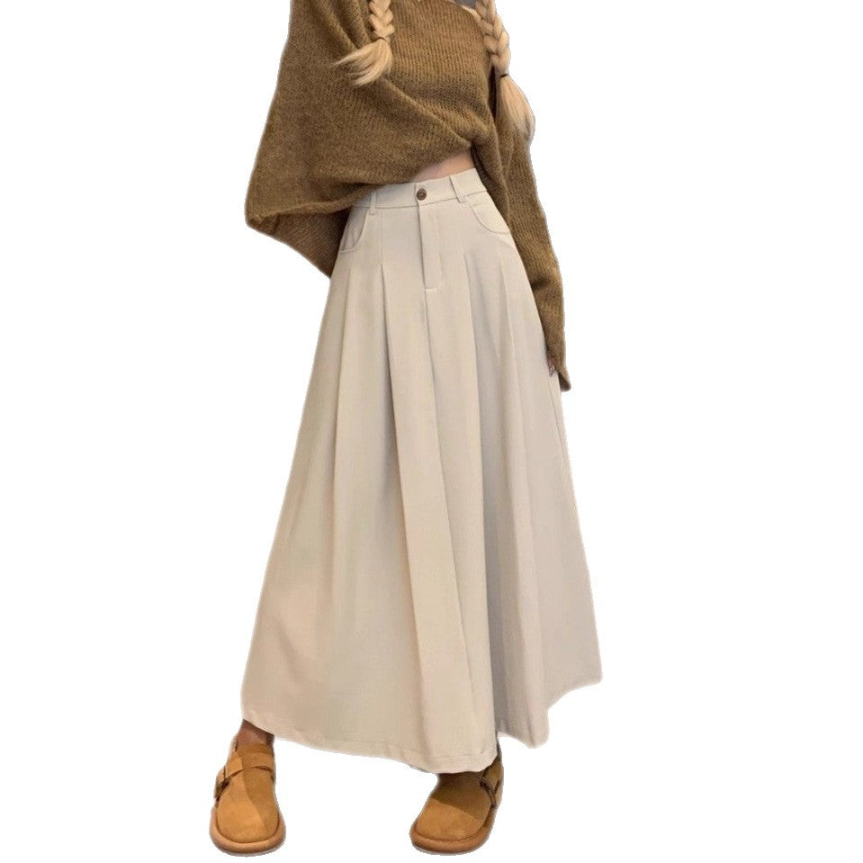 Pleated Suit Skirt for Women,Plus Size, Pear Shape, Long Slimming, Drapey A-Line Flared Skirt eprolo