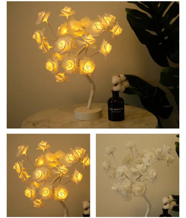Rose Flower Lamp USB Battery Operated LED Table Lamp Bonsai Tree Night Lights Garland Bedroom Decoration Lights Home Decor null