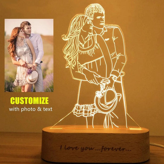 Personalized Custom Wooden Photo Frame Photo Text Customized USB LED 3D Lamp Bedroom Night Light Wedding Anniversary Birthday Gi eprolo