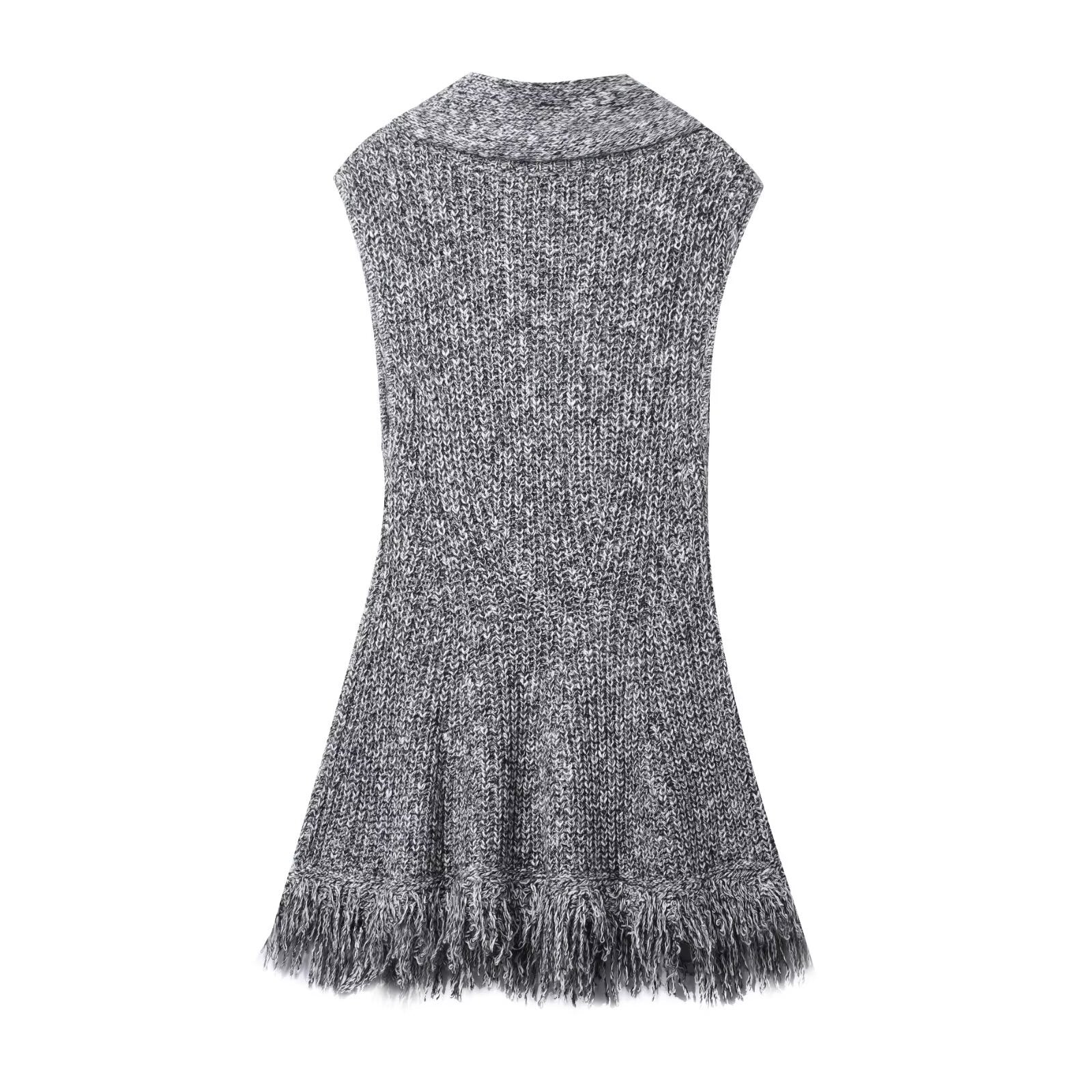 Scarf collar sleeveless gray knitted dress for women eprolo
