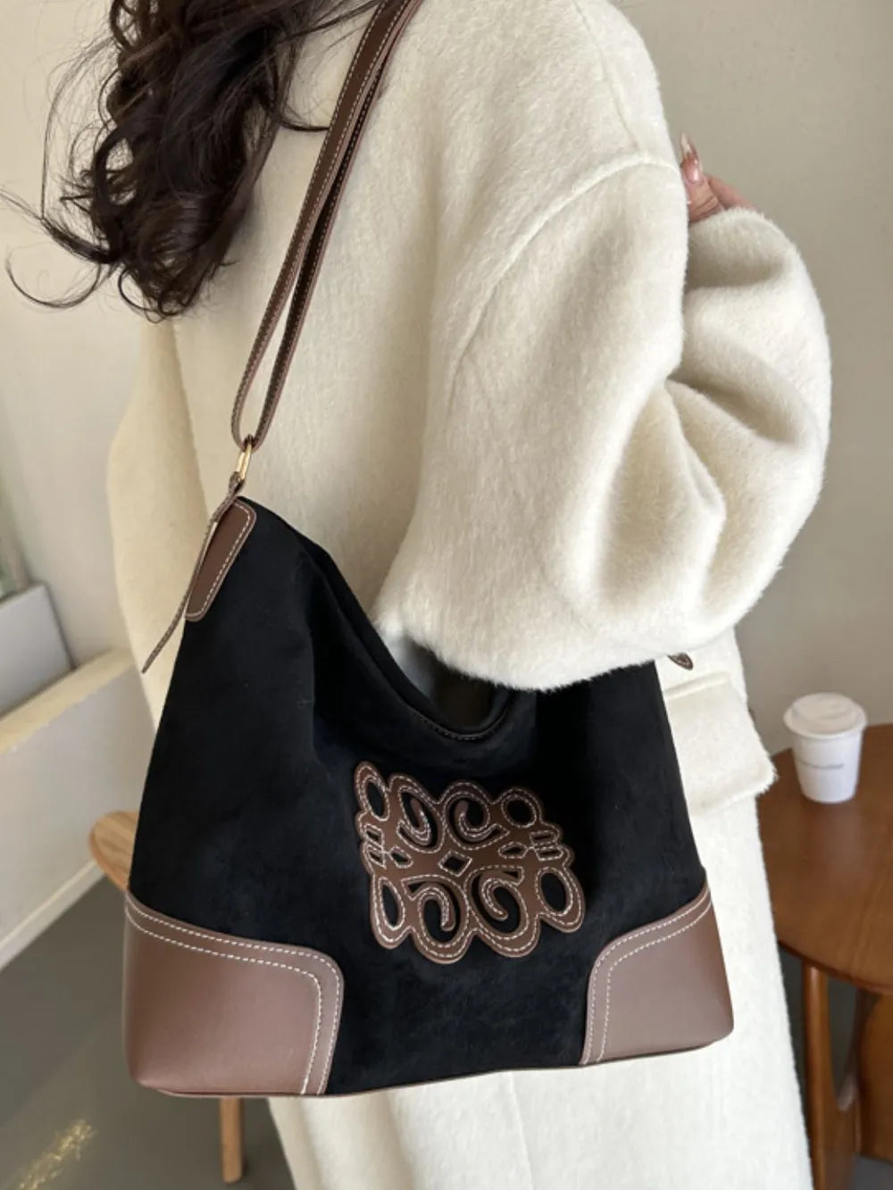 Suede Patch Adjustable Strap Tote Bag eprolo