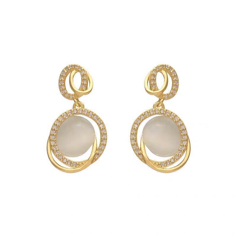 S925 Silver Needle Korean Opal Earrings Geometric Loop Earrings New Fashion Style Earrings Female Earrings eprolo