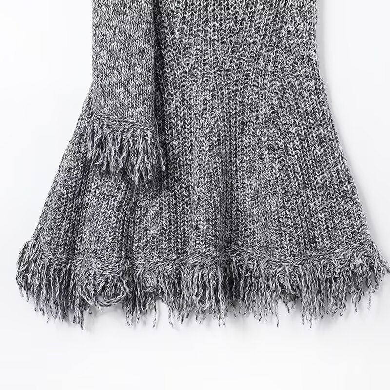 Scarf collar sleeveless gray knitted dress for women eprolo