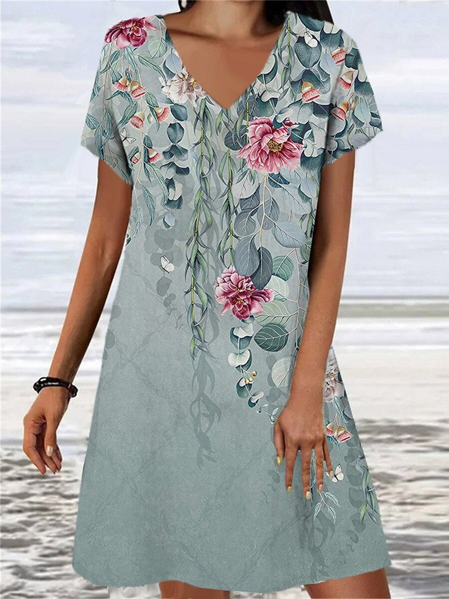 Women's Loose Floral Retro Print Dress