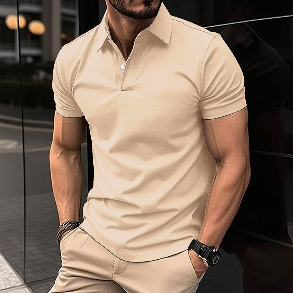 Summer Short Sleeve Polo Shirt Men Solid Color Button Lapel Button Top Shopera