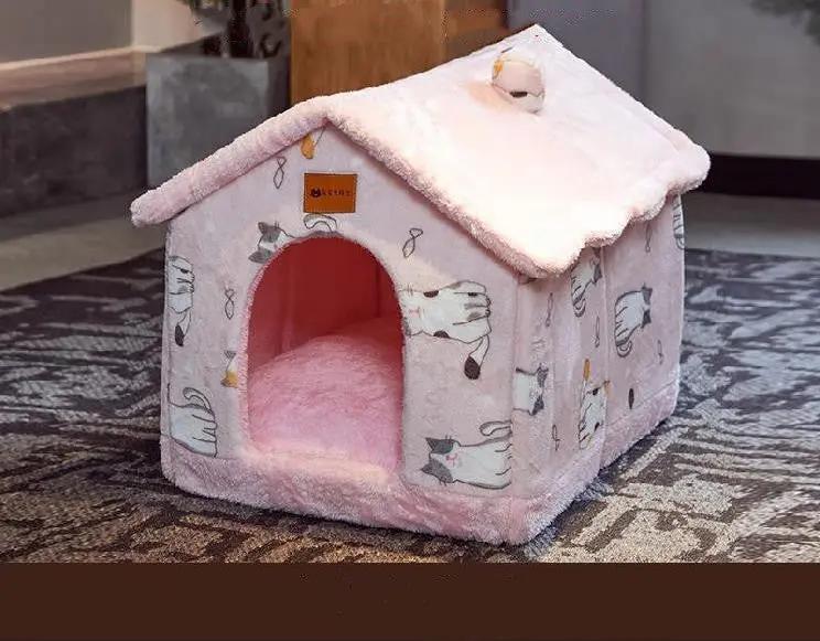 Foldable Dog House Pet Cat Bed Winter Dog Villa Sleep Kennel Removable Nest Warm Enclosed Cave Sofa Pets Supplies null