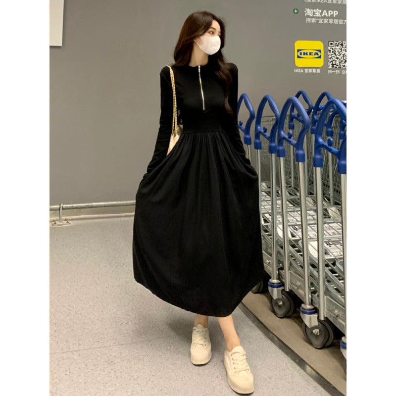 Style Black Long Sleeve Dress for Women, Slim Fit with Waistline, Vintage Chic Silhouette eprolo
