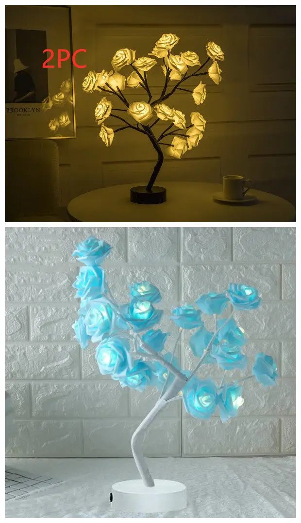 Rose Flower Lamp USB Battery Operated LED Table Lamp Bonsai Tree Night Lights Garland Bedroom Decoration Lights Home Decor null