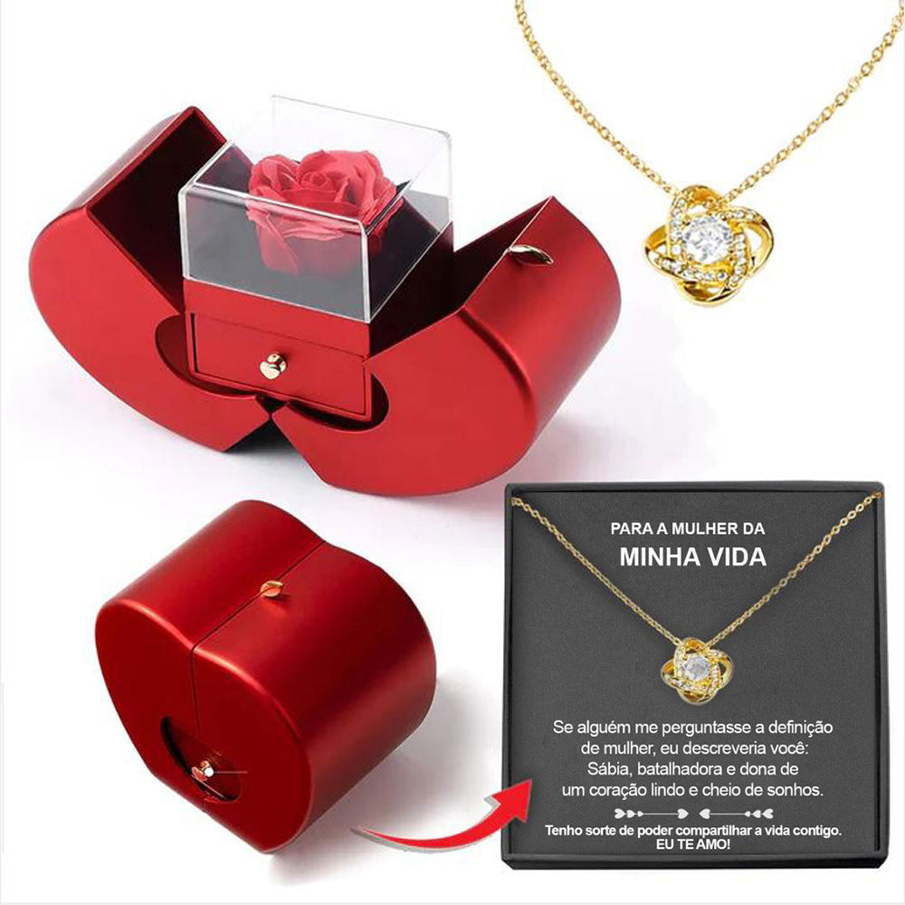 Fashion Jewelry Box Red Apple Christmas Gift Necklace Eternal Rose For Girl Mother's Day Valentine's Day Gifts With Artificial Flower Rose Flower Jewelry Box Shopera