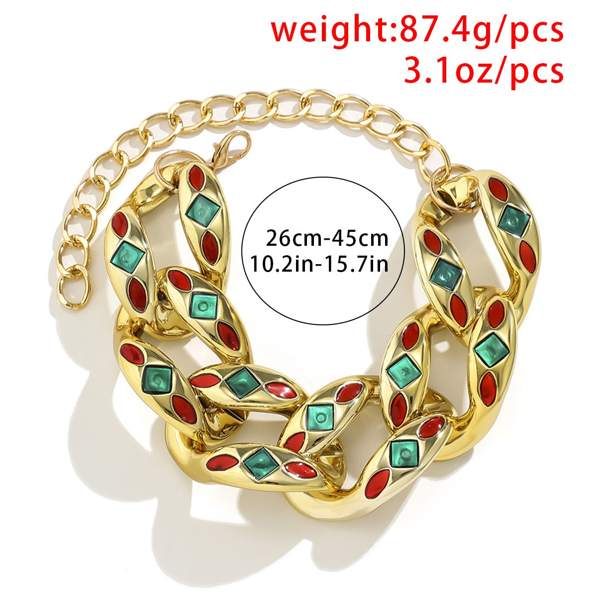 Exaggerated Colored Oil Clavicle Chain Necklace Geometric Buckle Resin Hip Hop Necklace Bracelet eprolo