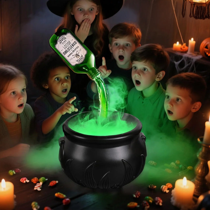 Halloween Spooky Witch Decor: Witch Cauldron, Floating Bottle Fog Machine & Skull LED Light – For Party & Home eprolo