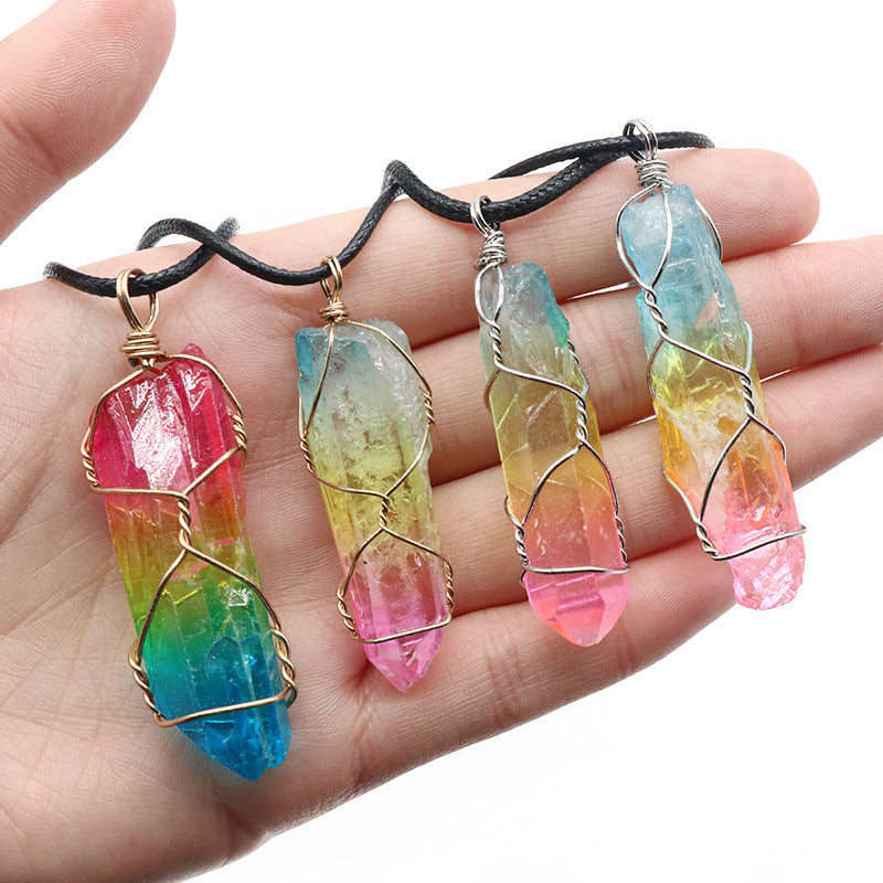 Hot Selling Stone Crystal Pillar Tree Of Life Pendant Ins Fashion Necklace Shopera