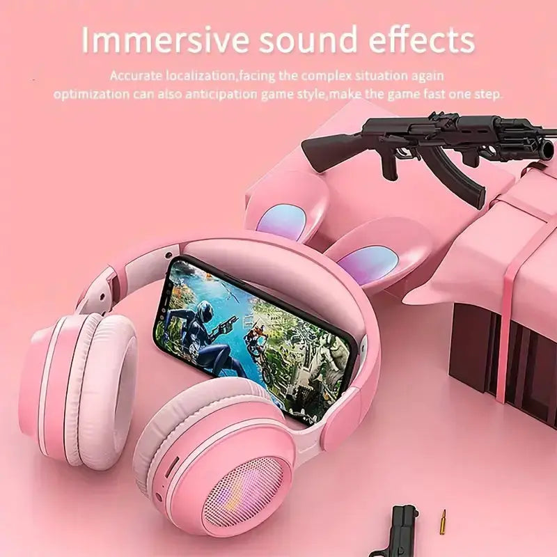 Cute Rabbit Wireless Headphones with RGB LED for Kids Shopera