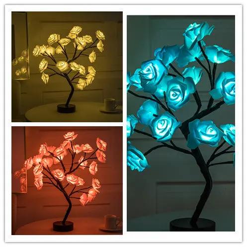 Rose Flower Lamp USB Battery Operated LED Table Lamp Bonsai Tree Night Lights Garland Bedroom Decoration Lights Home Decor null