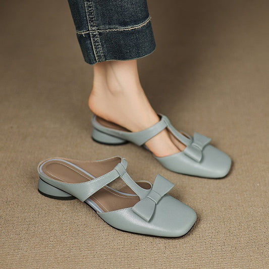French T-Strap Bowknot Open-Toe Half Slippers Women Sweet Outdoor Backless Sandals Fashion Match eprolo