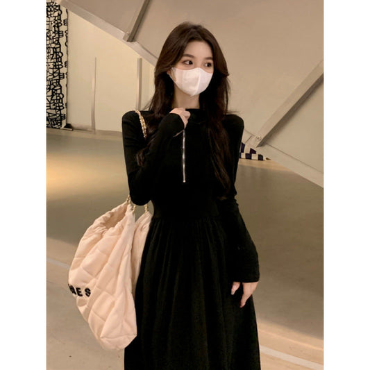 Style Black Long Sleeve Dress for Women, Slim Fit with Waistline, Vintage Chic Silhouette eprolo