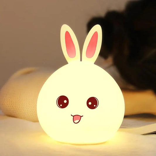 Cute Night Light Animal Rabbit Night lamps Touch Sensor Silicone LED Colorful Lights null