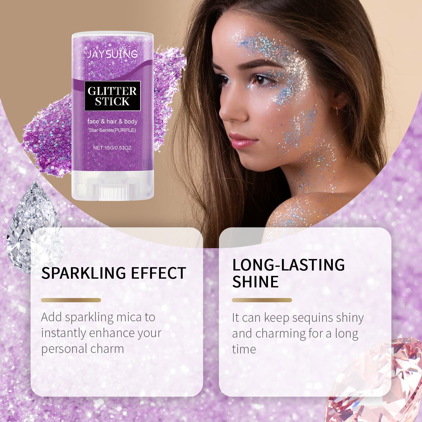 Jaysuing Sequined Glitter Stick (Purple), Party Dance, Performance, Makeup, Face, Body, Collarbone, Highlight And Shine eprolo