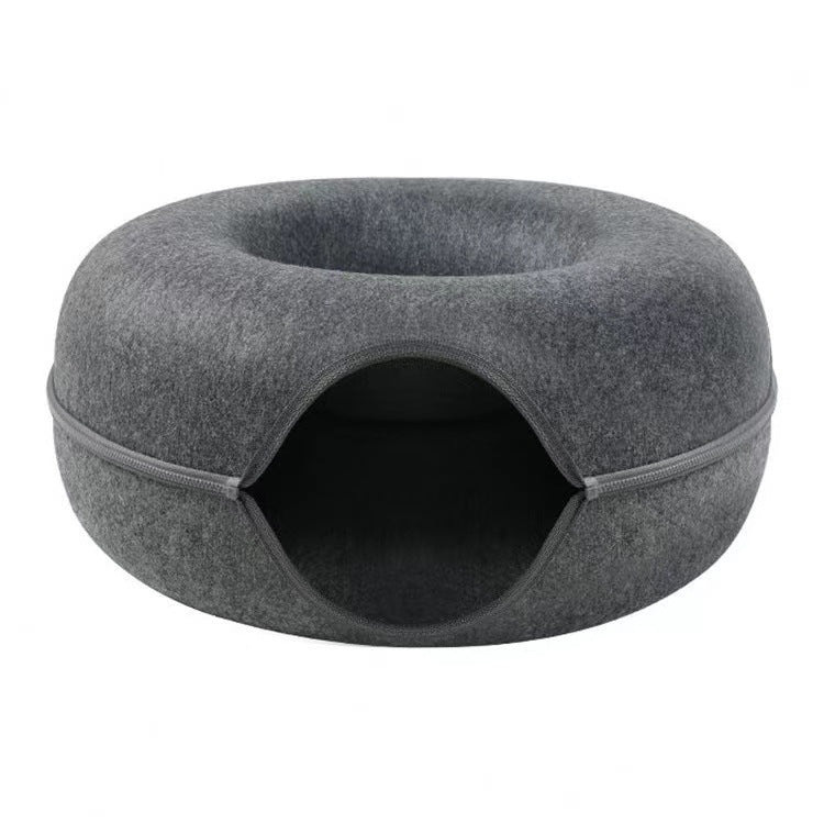 Felt Donut Cat Bed with Zipper Cat Tunnel and Cat Toy Double-Layer Pet Bed for Cats eprolo
