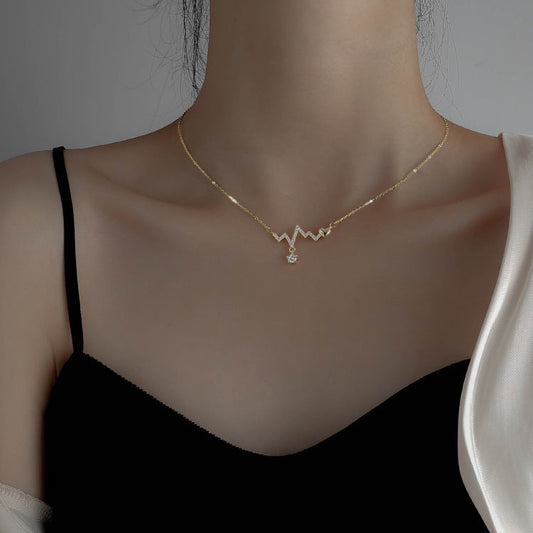 Summer New Heartbeat Necklace Female Niche Personality Trendy Ins Net Red Electrocardiogram Collarbone Chain Necklace eprolo