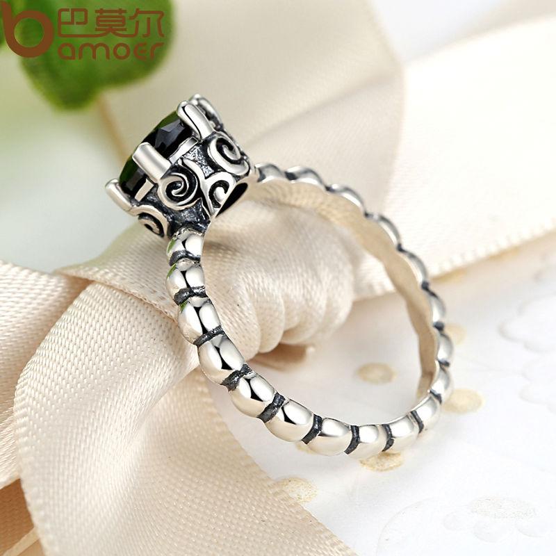BAMOER Finger Ring with Black Cubic Zirconia Wedding Jewelry PA7205 eprolo