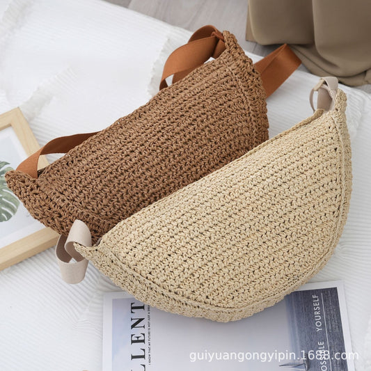 Sports Crossbody Bag Handmade Woven Dumpling Bag Breathable Semicircle Bag Versatile Rattan Bag Summer Beach Bag for Women Luxury eprolo
