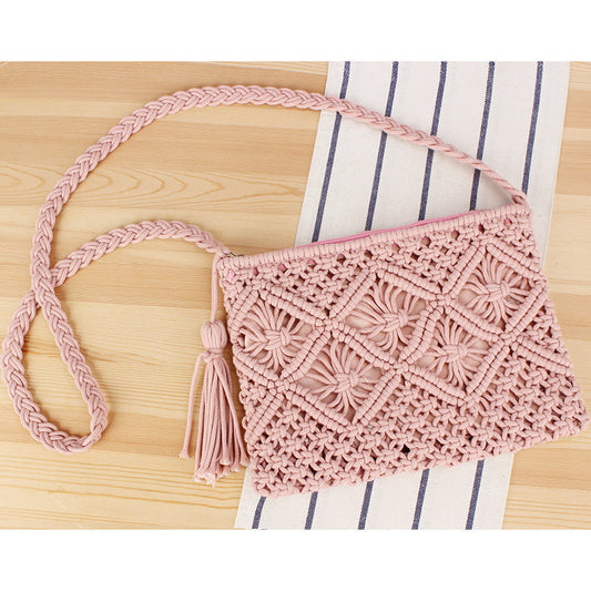 Tassel Handheld Woven Bag Retro Handheld Woven Bag Summer Vacation Tourism Beach Bag eprolo