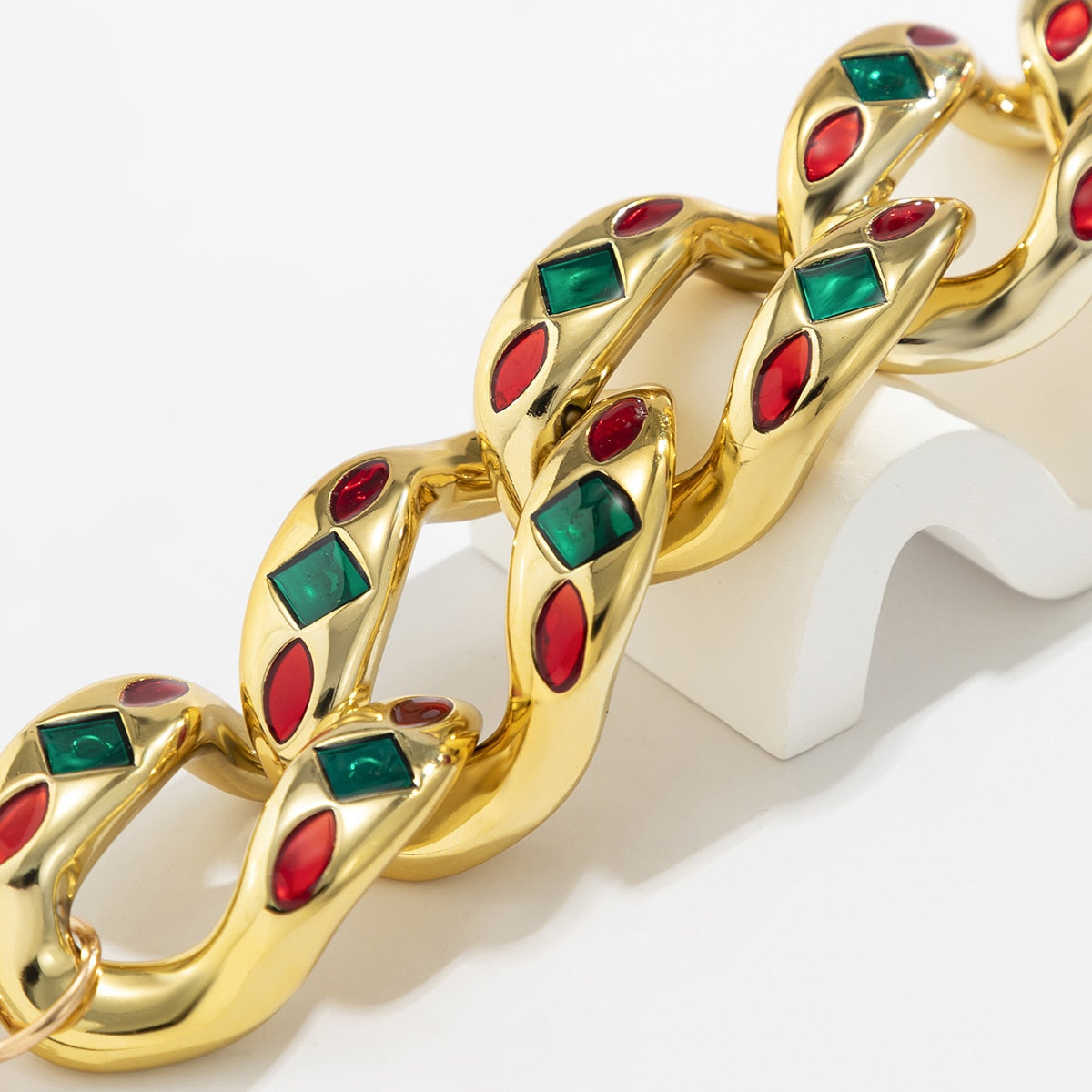 Exaggerated Colored Oil Clavicle Chain Necklace Geometric Buckle Resin Hip Hop Necklace Bracelet eprolo