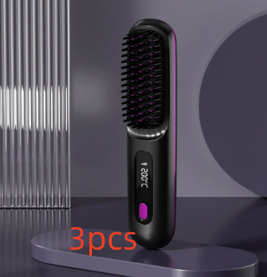 2 In 1 Straight Hair Comb Wireless Hair Straightener Brush Hair Fast Heating Portable Hot Curler USB Charging Shopera