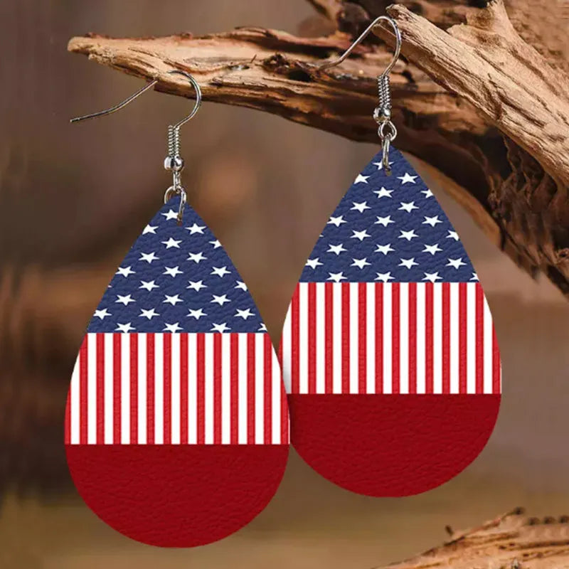 Stars and Stripes PU Leather Teardrop Earrings eprolo