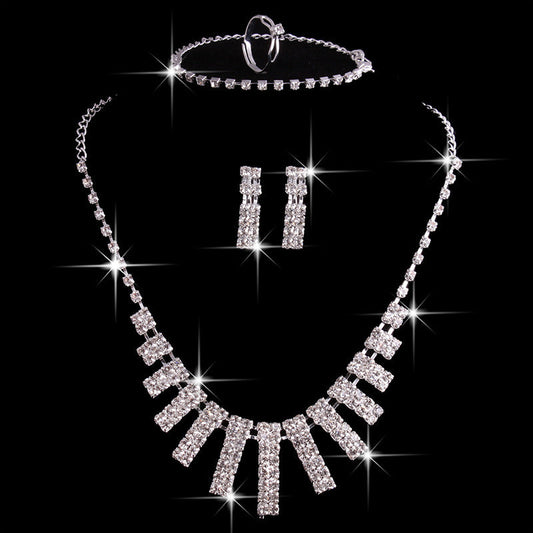 4 Pieces Rhinestones Necklace Set With Earrings Ring And Bracelet Fashion Jewelry For Women Shopera