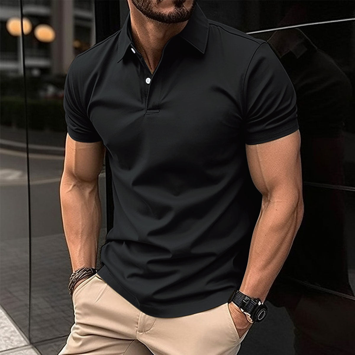 Summer Short Sleeve Polo Shirt Men Solid Color Button Lapel Button Top Shopera