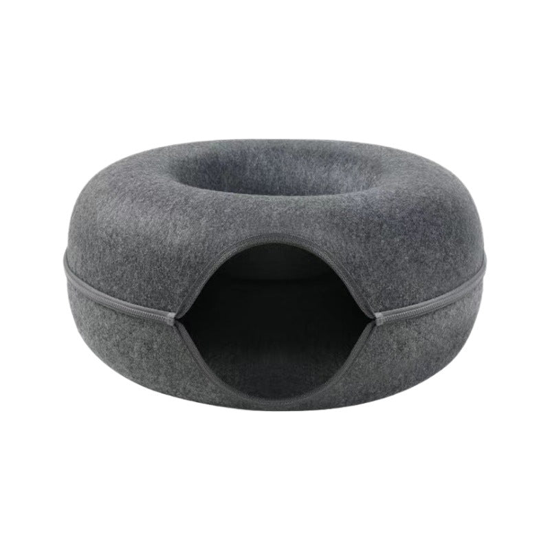 Felt Donut Cat Bed with Zipper Cat Tunnel and Cat Toy Double-Layer Pet Bed for Cats eprolo