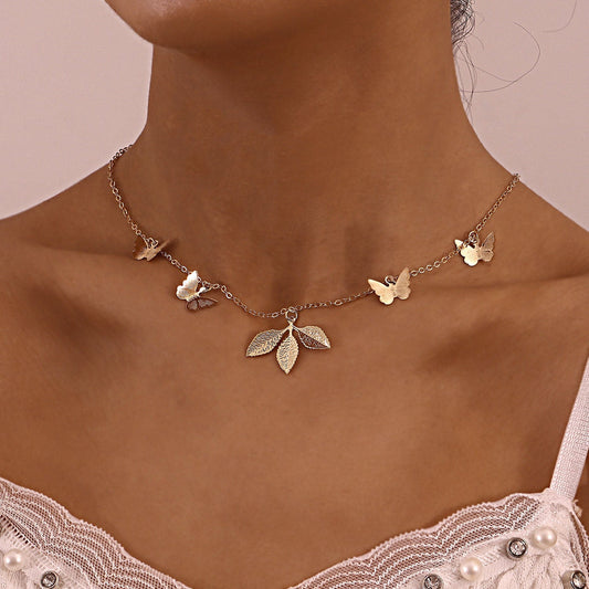 Clover Butterfly Pendant Necklace Women Shopera