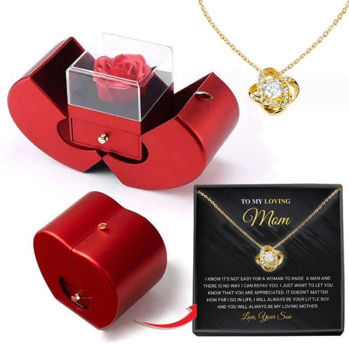 Fashion Jewelry Box Red Apple Christmas Gift Necklace Eternal Rose For Girl Mother's Day Valentine's Day Gifts With Artificial Flower Rose Flower Jewelry Box Shopera